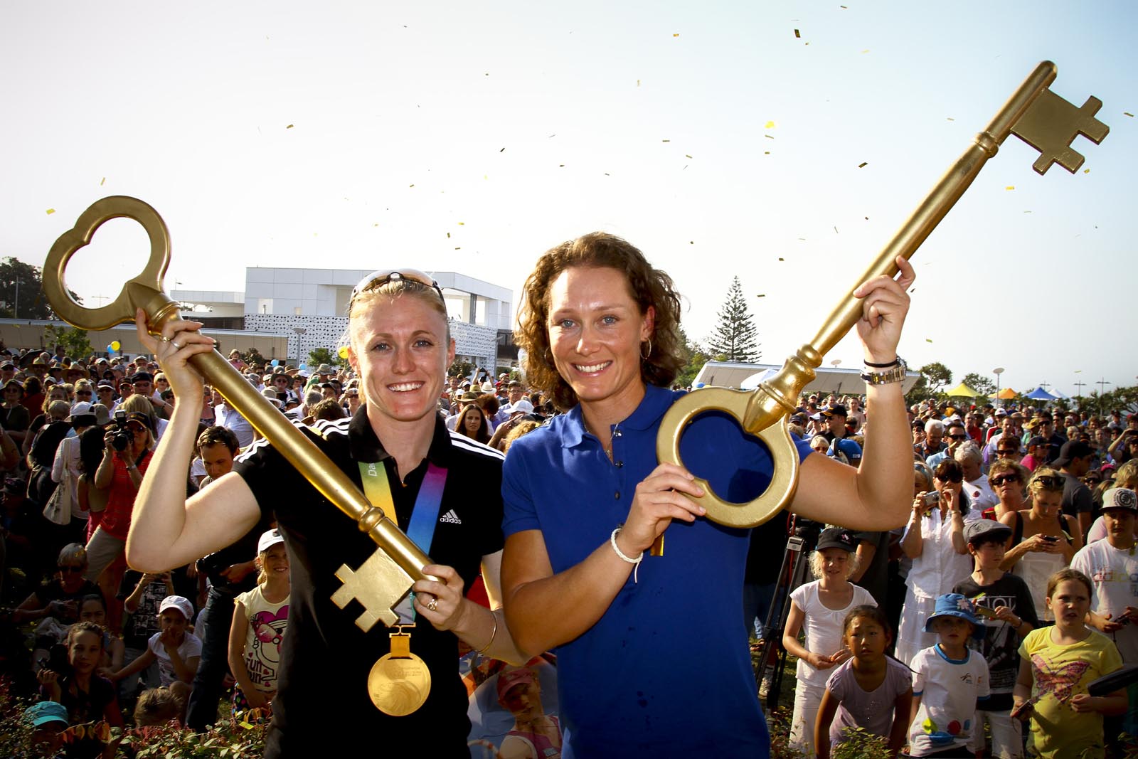 Samantha Stosur and Sally Pearson getting the keys to the City of the Gold Coast