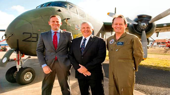 L-R:   Jens Goennemann (Australian Aerospace), Bob De La Hunty (HARS), Doug Haywood (HARS).