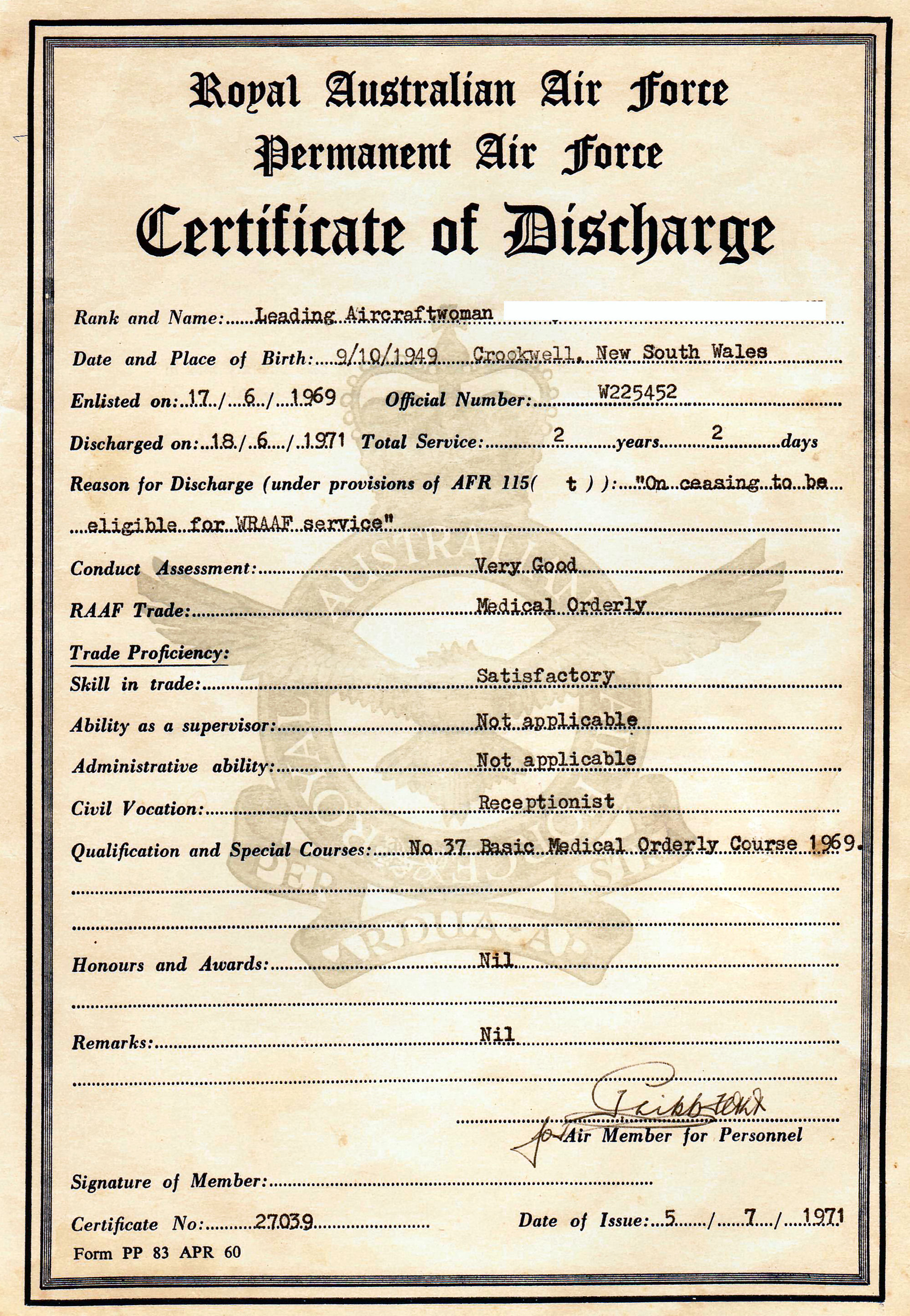 Discharge Certificate