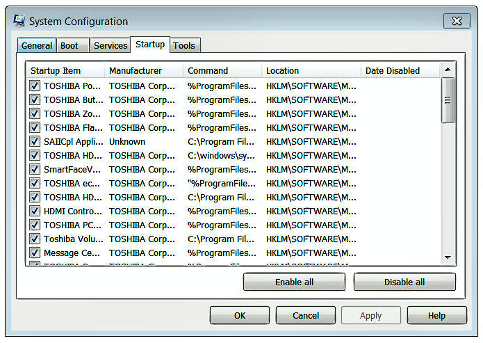 System configuration window