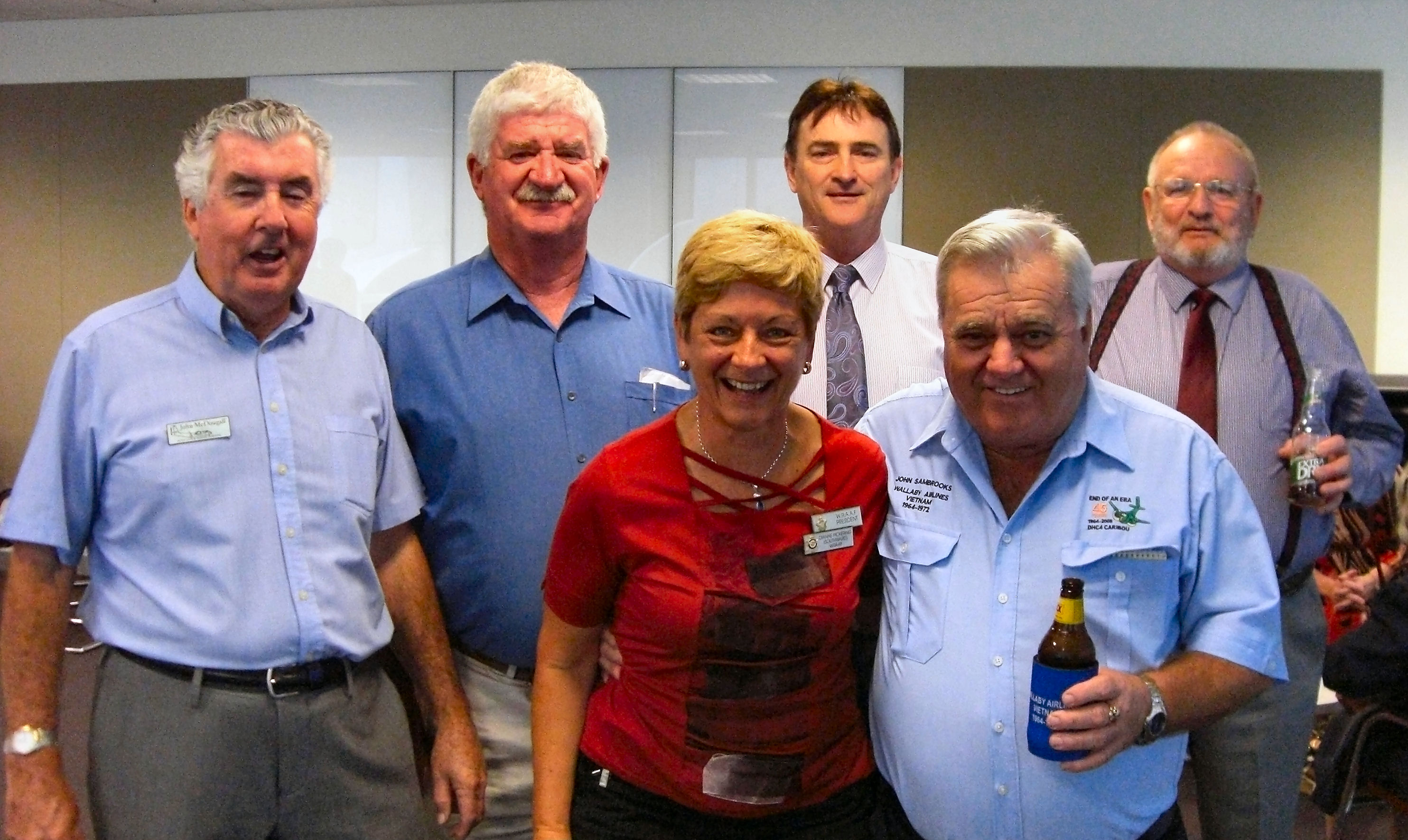 John McDougall, Trev Benneworth, Dianne Pickering, John Gearey, John Sambrooks, and Peter De Jonge, professional party goer.