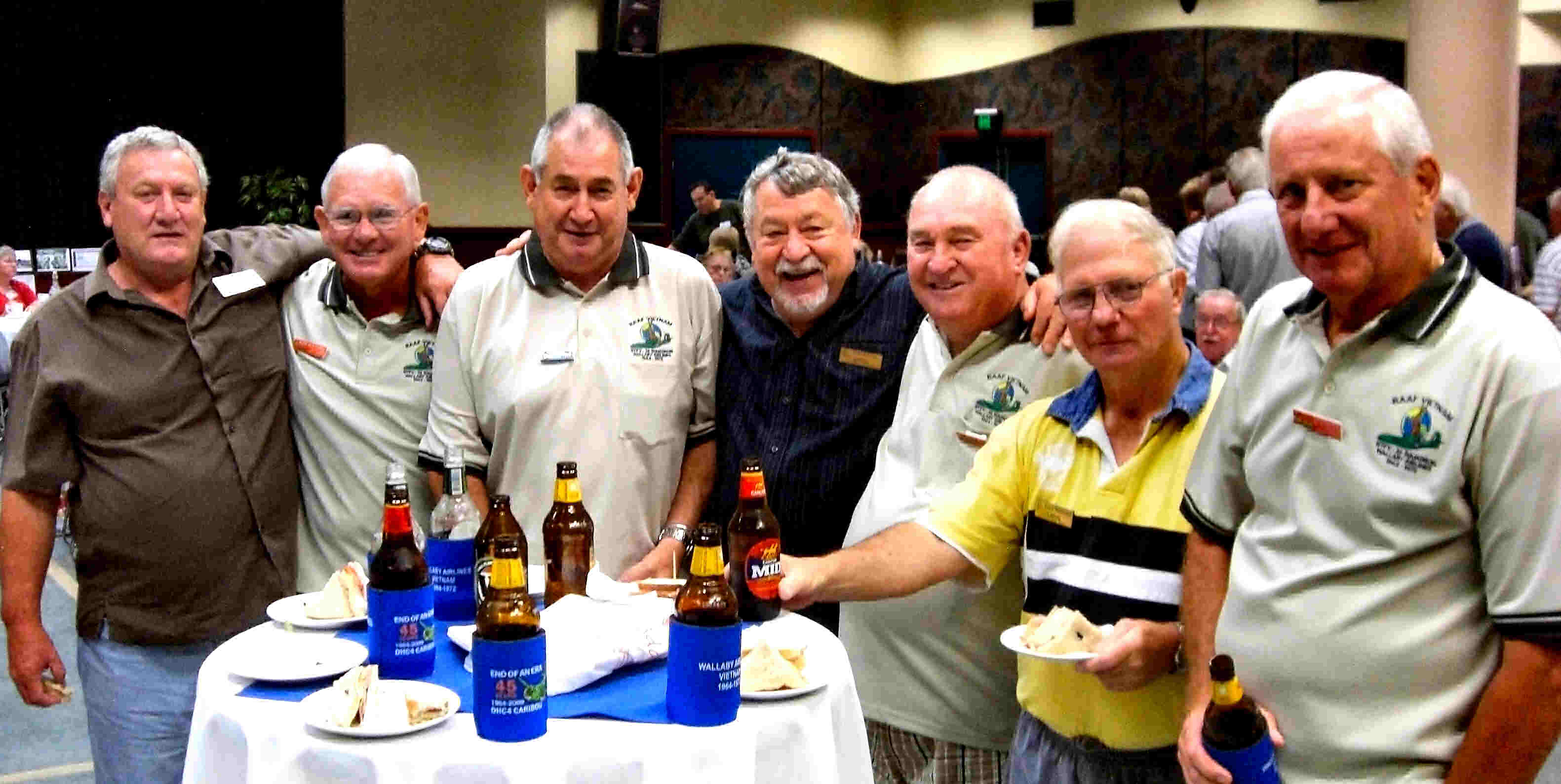 L-R:   Hugh McCormack, Wayne Oldfield, Des Pryce, Ted McEvoy, Jim Cameron, John Webster, Dick Salter.