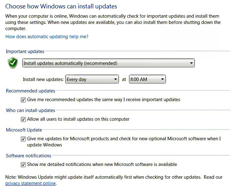 Automatic updtes - Windows 7