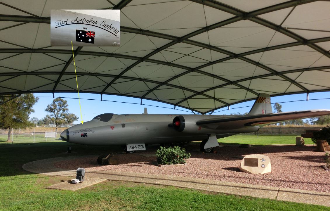 Canberra A84-201 at the front gate at Amberley